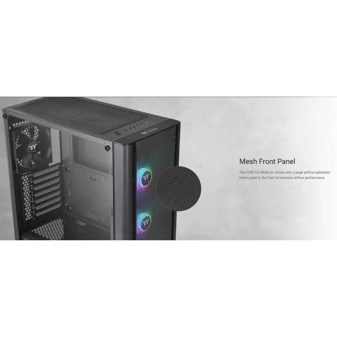 Thermaltake V250 AIR (Mesh) TG ARGB BLACK Mid Tower ATX Case CA-1Q5-00M1WN-03 (w/ 3 x 120mm ARGB BLK +  1 x 120mm BLK Fan) - Image 4