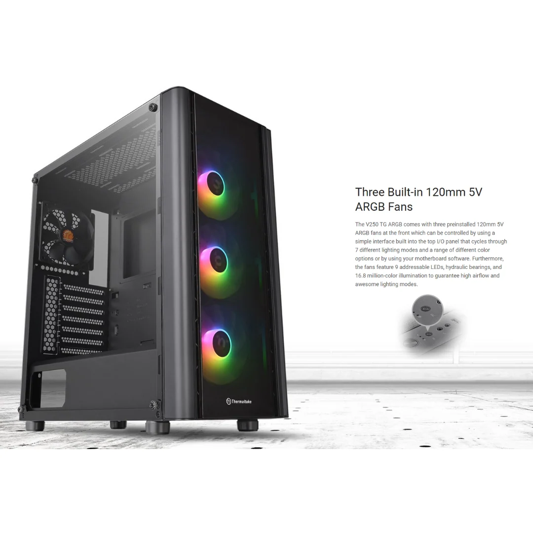 Thermaltake V250 TG ARGB BLACK Mid Tower ATX Case CA-1Q5-00M1WN-00 (w/ 3 x 120mm ARGB BLK + 1 x 120mm BLK Fan) - Image 4