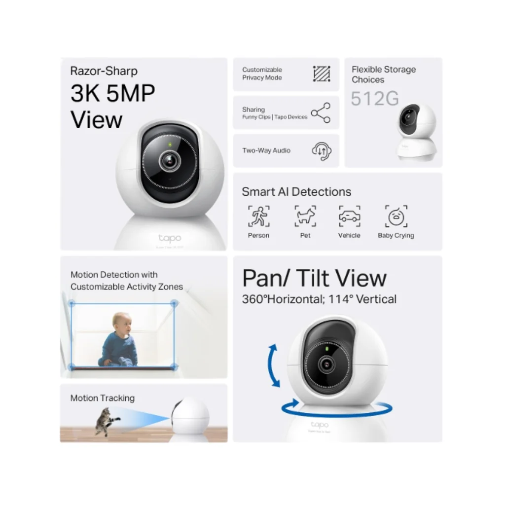 TP-Link Tapo C230 3K 5MP 360 Degrees Pan/Tilt AI Home Indoor WiFi IP Security Cctv Sale Camera Connect to Cellphone with Mic and Speaker - Image 4