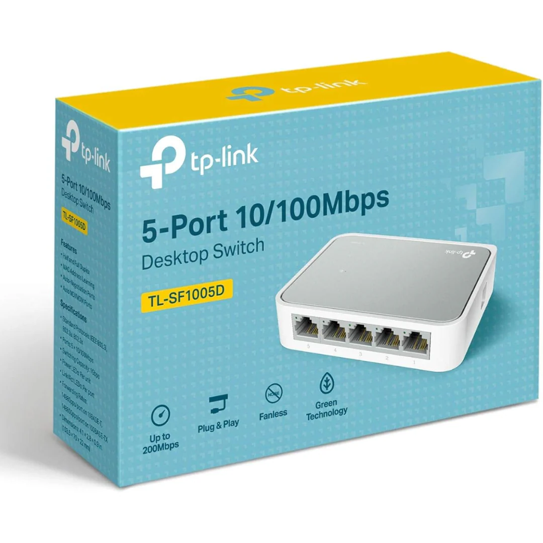 TP-Link TL-SF1005D 5-Port 10/100Mbps Plug and Play Green Ethernet Technology Desktop Switch - Image 4
