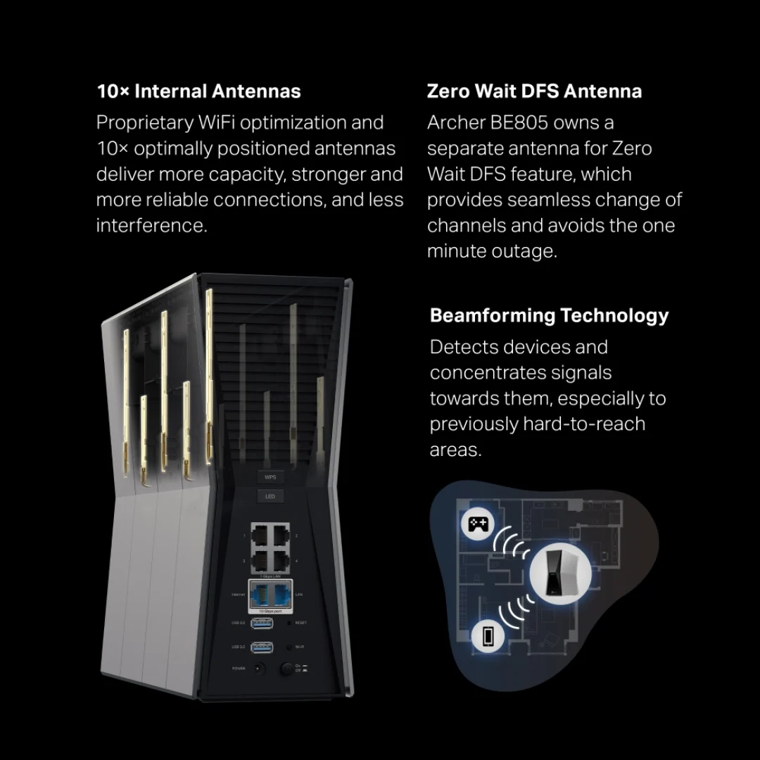 TPLink Archer BE805 BE19000 Tri-Band Wi-Fi 7 Router - Image 4