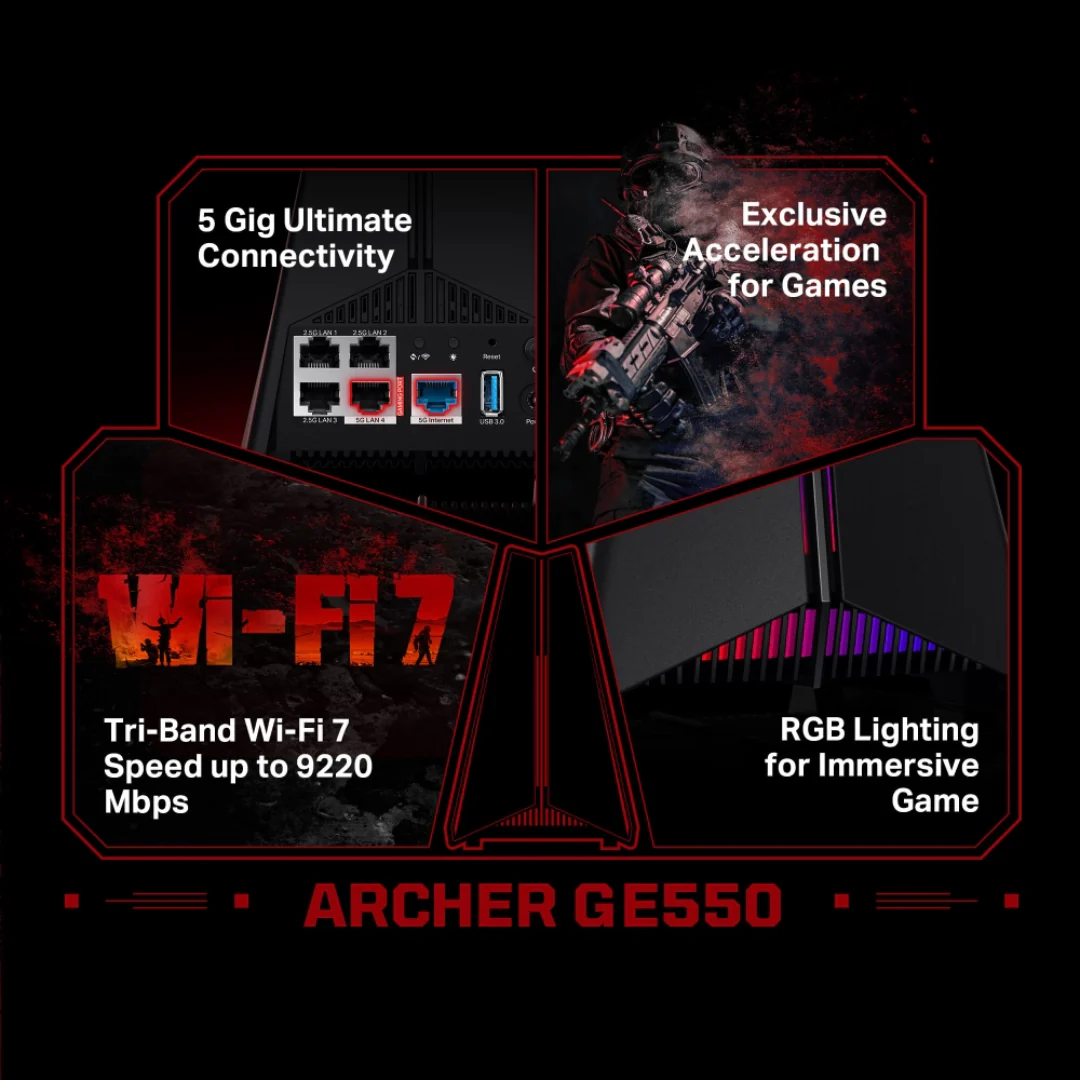 TPLink Archer GE550 BE9300 Tri-Band Wi-Fi 7 Gaming Router - Image 4