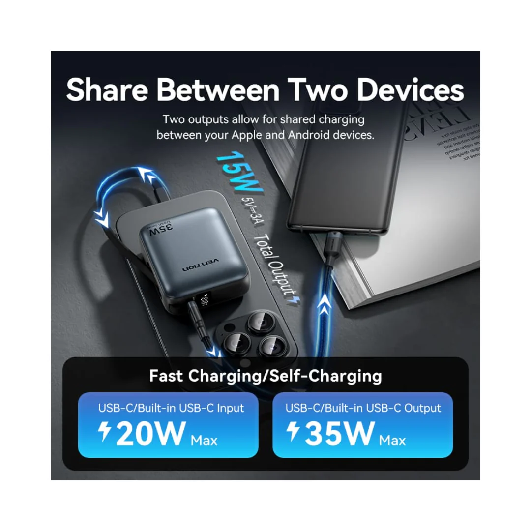 Vention 10000mAh 35W Compact and Portable Air Travel Friendly Power Bank USB-C ( FHEH0-TY ) - Image 4