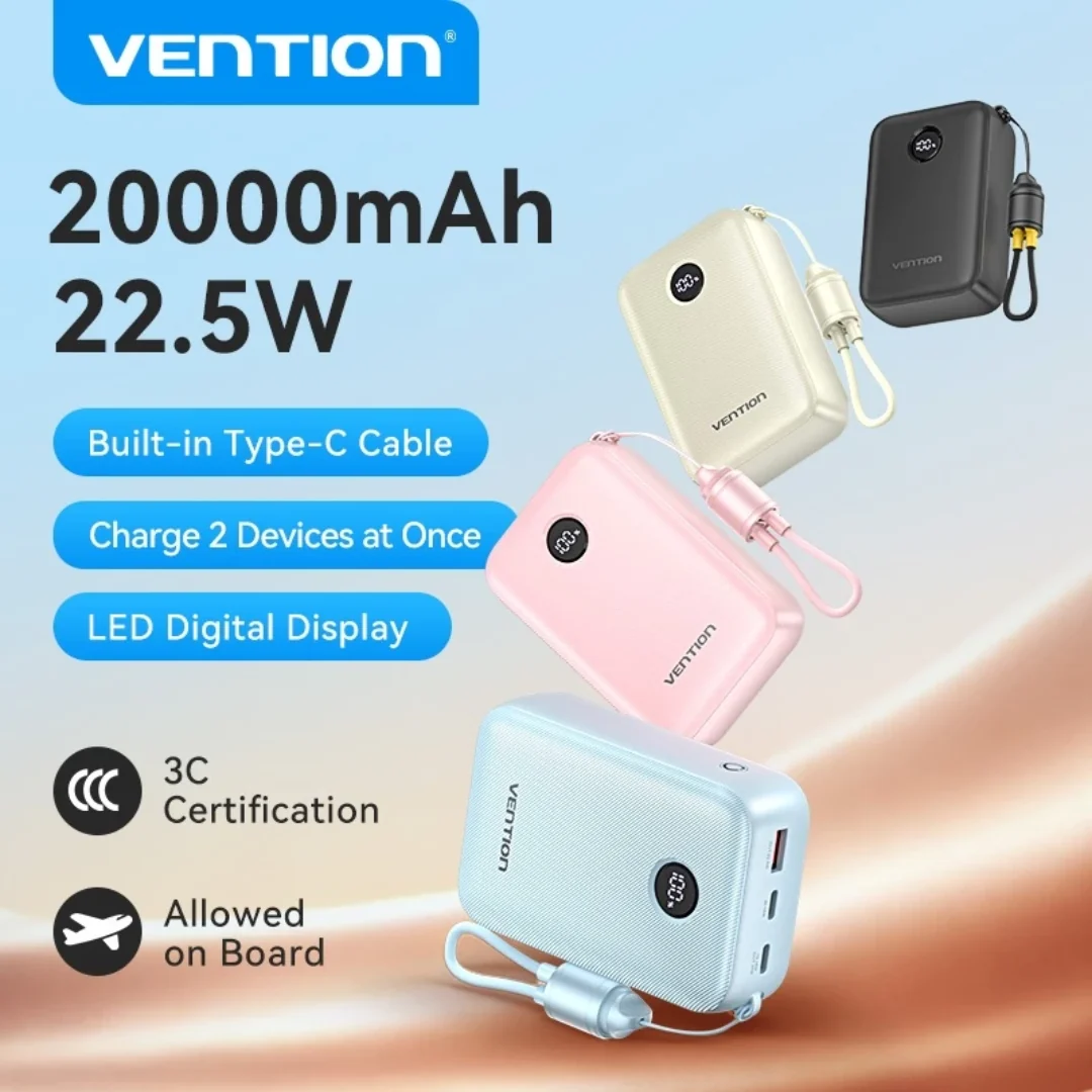 Vention 20000mAh 22.5W PowerBank USB-C+USB-C/USBC/USBA (Black FKBB0-C-TY | Beige FKBN0-C-TY ) - Image 4