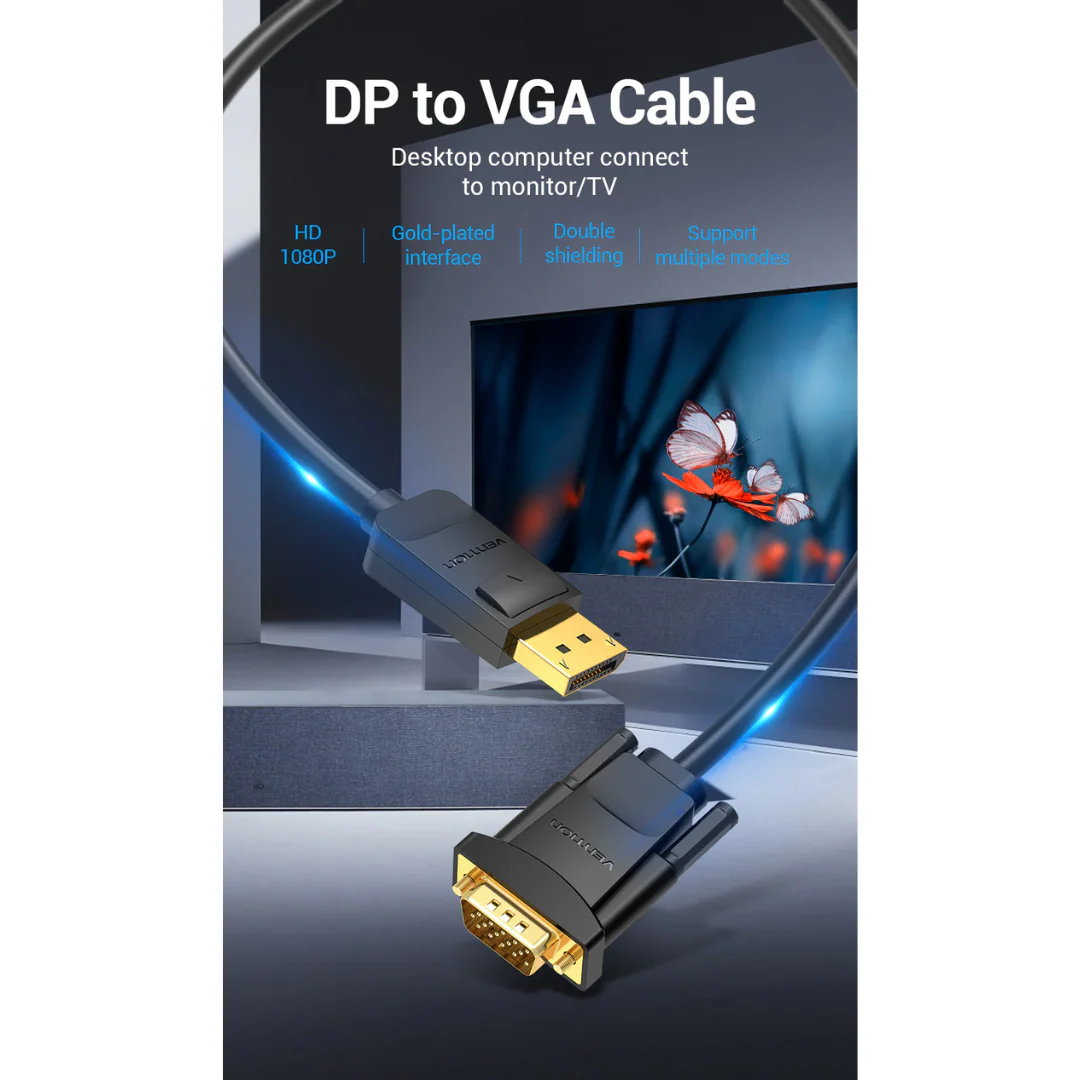 Vention Display Port to VGA Cable 1080p 60Hz 1.5mts for Computer TV Monitor Laptop Projector DP Male to VGA Male Cord HBLBG - Image 2