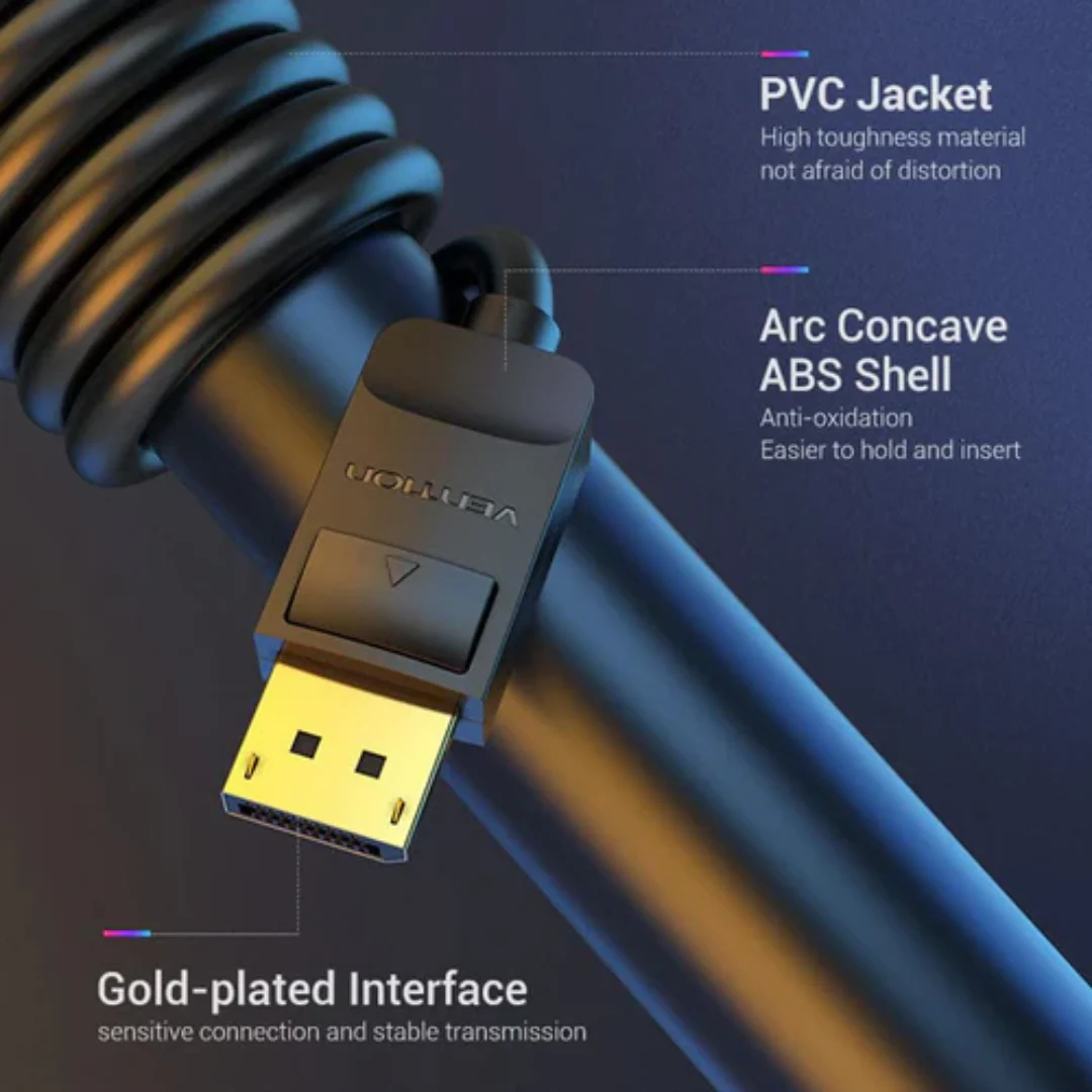 Vention Displayport Cable Male to Male 4K 60Hz (5-Meters HAKBJ/10-Meters HAKBL) - Image 3