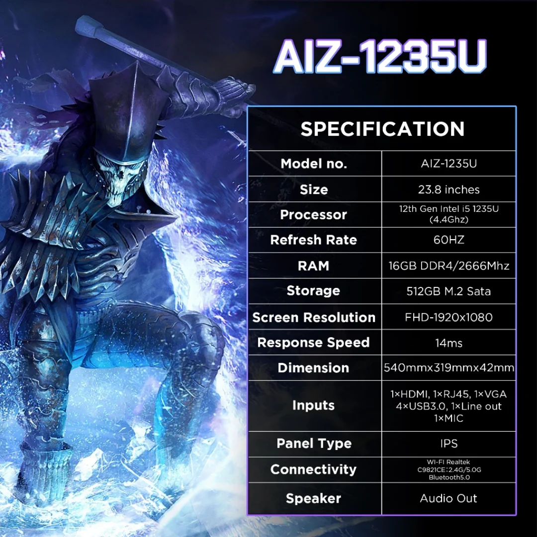 Viewplus AIZ-1235U 24 inch All-in-One Desktops PC | Intel Core i5-1235U | 16GB DDR4 RAM | 512G M.2 SSD | White Desktop Computer - Image 4