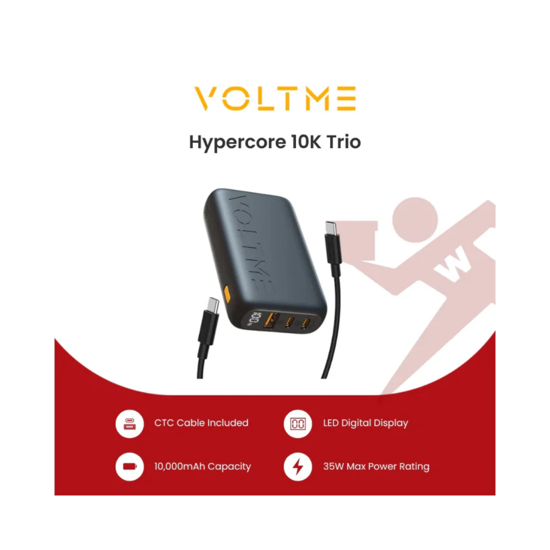 Voltme Hypercore 10K TRIO Power Bank 10000mAh | 35W Fast Charging | USB-C/USB-A/Dual Port | Built-in Cable | Slim & Compact - Image 2