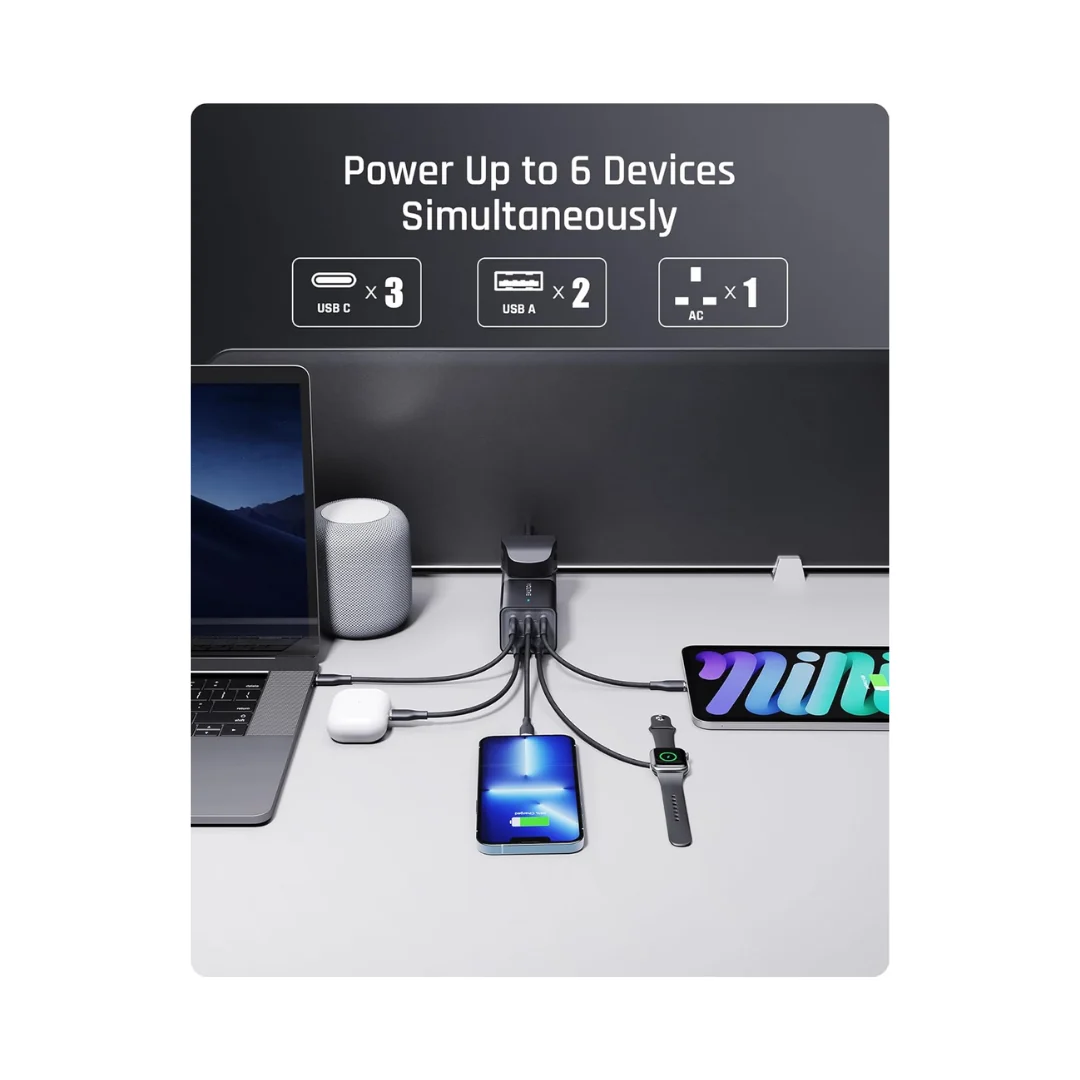 Voltme Vito Go EzTravel Power Strip, 75 W USB C Power Supply, GaN Charger, PD3.0, 5-Port Multiple Fast Charger with AC Cable F4006 - Image 2