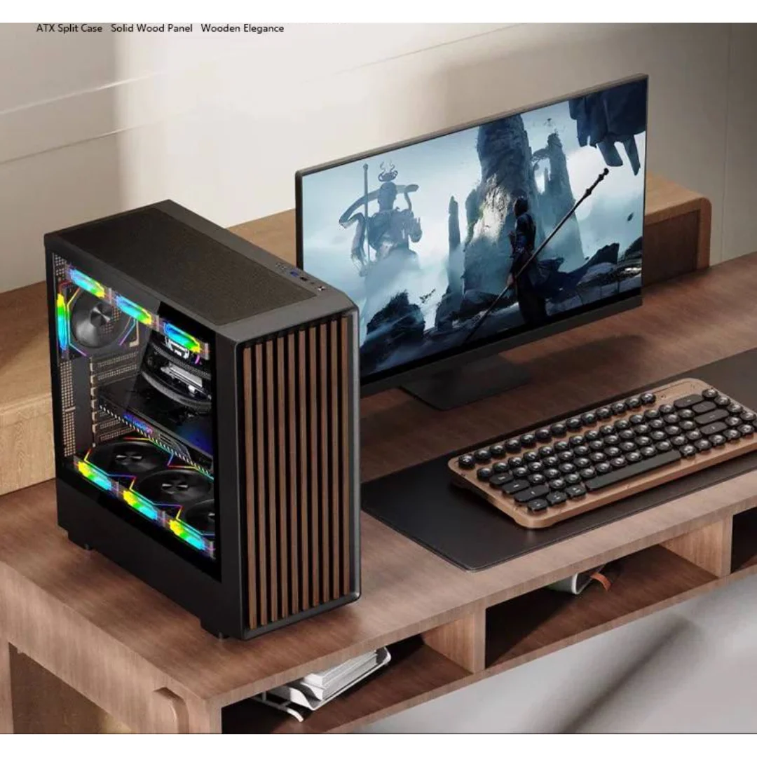 WJ Coolman Artisan | Solid Wood Front Panel | Tempered Glass Side Panel | ATX Mid-Tower PC Case