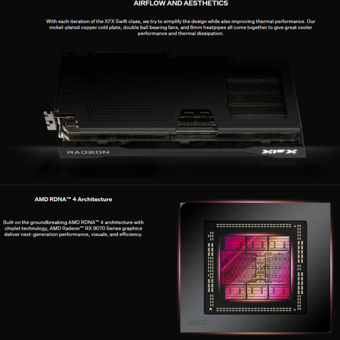 XFX Swift RX 9070 Pro Gaming OC 16GB GDDR6 Triple Fan RX-97SWFT3B7 Graphics Card - Image 4